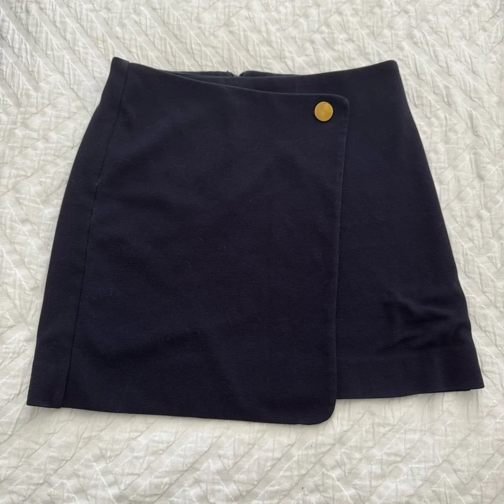 Ann Taylor Loft rich navy faux wrap asymmetrical skirt